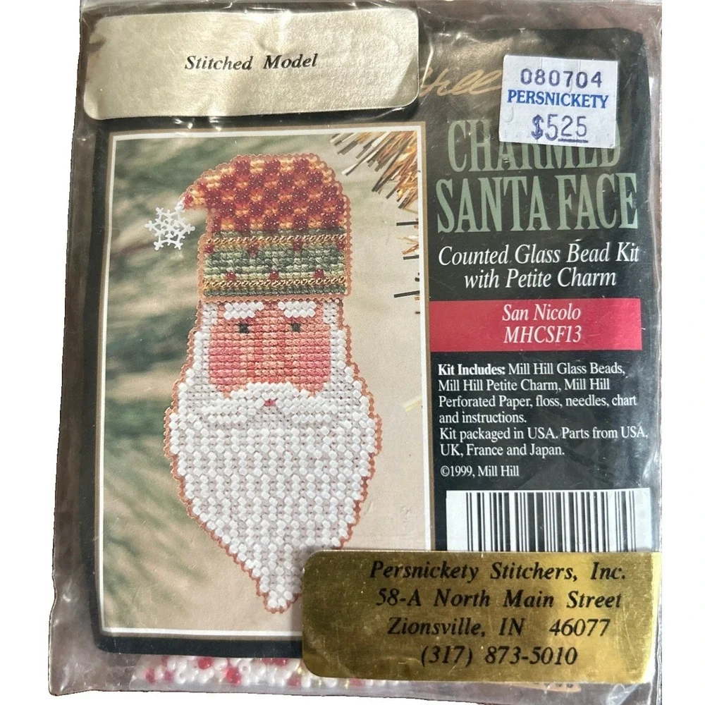 Mill Hill Charmed Santa Face Counted Glass Bead Kit W Petite Charm Craft New Vtg